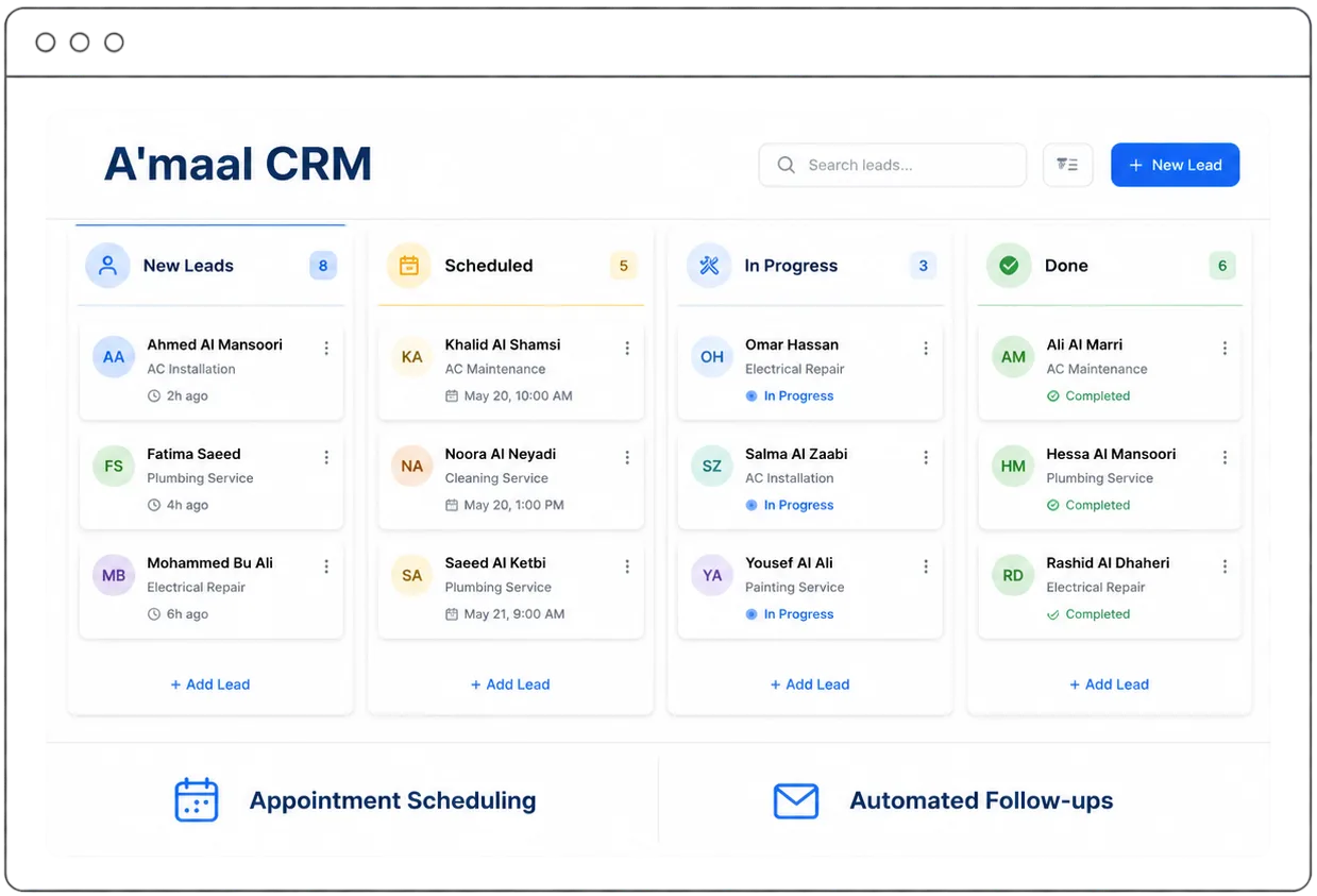 Amaal CRM lead pipeline board