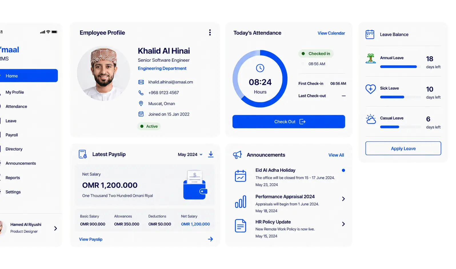Amaal HRM dashboard
